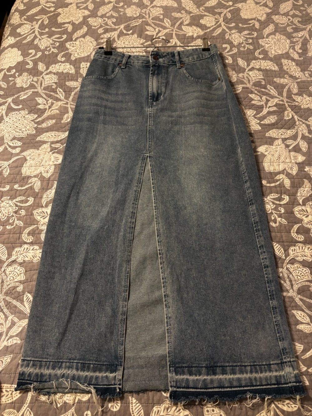Denim Maxi Skirt with Front Slit - Blue ( as is)
